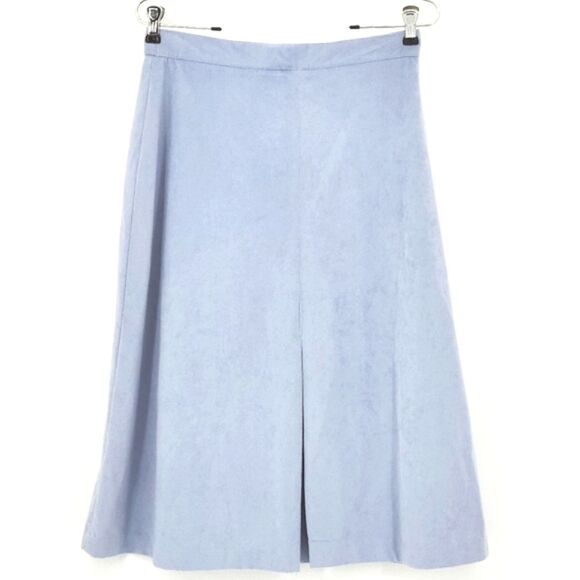 Faux Suede Midi Skirt Womens Est Size 6 Front Pleat Blue Fall 70s Retro Glam Mod - Picture 1 of 7
